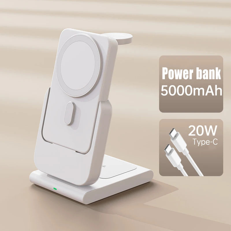 "Ultimate 3-in-1 Wireless Magnetic Charging Station - Fast, Foldable Power Bank for MagSafe iPhone 15/14/13/12!"