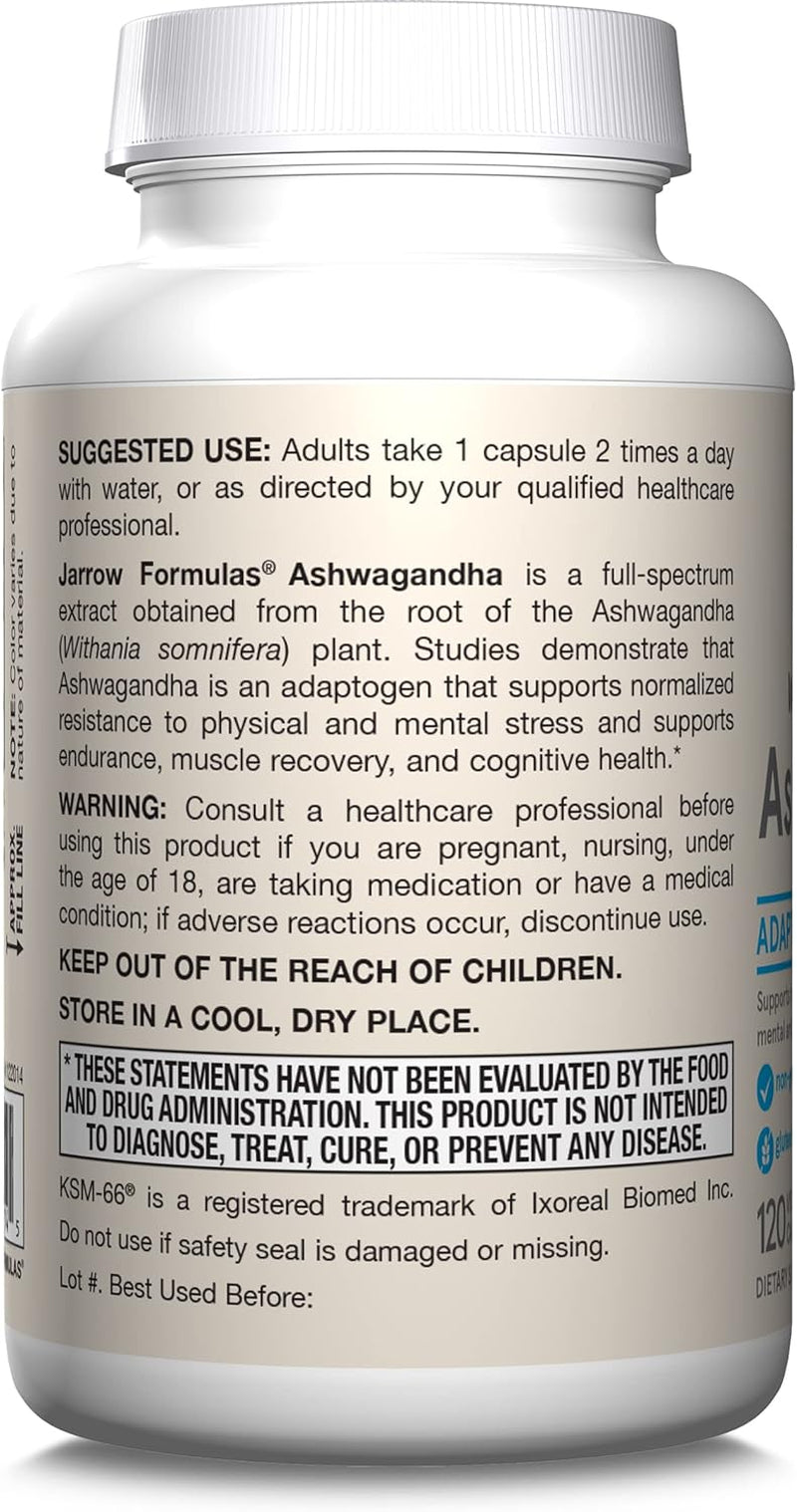 Ashwagandha Capsules, 300 Mg Supplement Supports Normalized Resistance to Mental and Physical Stress, 120 Veggie Capsules, 60 Day Supply