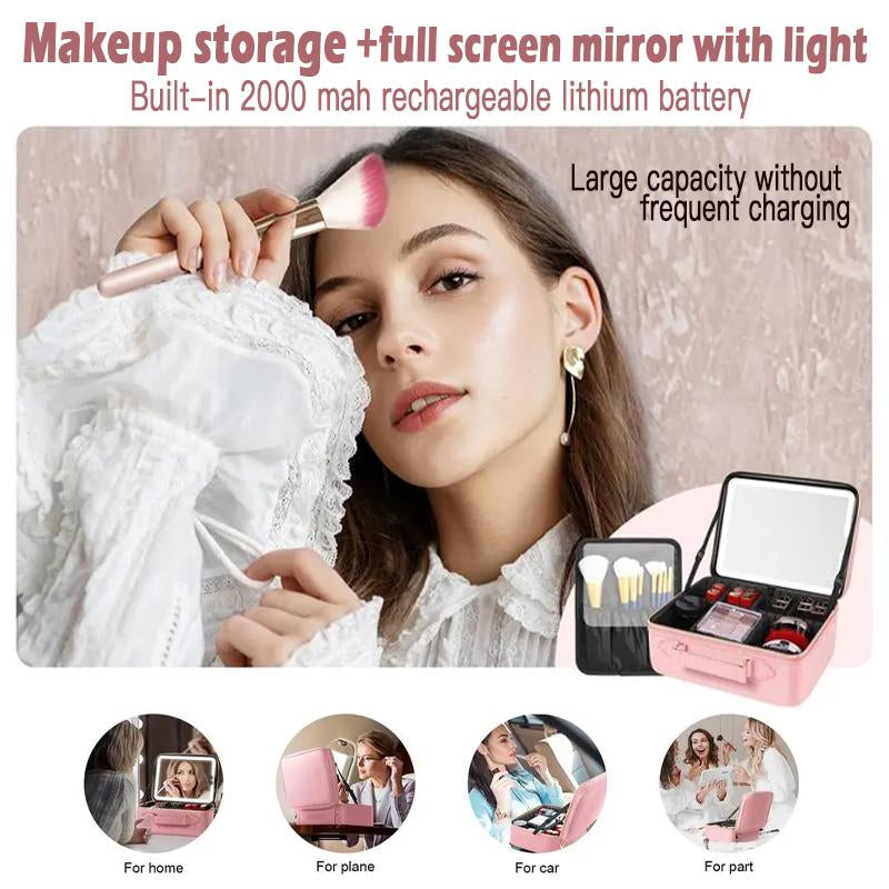 Makeup Bag Travel Makeup Bag Makeup Storage Box Handheld Single Layer 6-Plate with LED Tri Color Change Light Large Capacity Multi Layer Portable Travel Makeup Bag Easy to Clean and Durable Waterproof and Dustproof Multi Functional Multi Layer