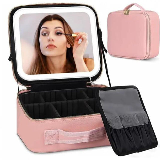 Makeup Bag Travel Makeup Bag Makeup Storage Box Handheld Single Layer 6-Plate with LED Tri Color Change Light Large Capacity Multi Layer Portable Travel Makeup Bag Easy to Clean and Durable Waterproof and Dustproof Multi Functional Multi Layer