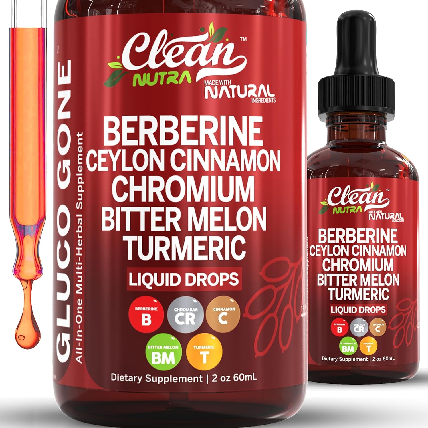 Organic Ceylon Cinnamon Berberine Liquid Drops Supplement with Bitter Melon Extract, Glucomannan, Gymnema, Chromium, Turmeric, Organic Panax Ginseng, Apple Cider Vinegar, Moringa Powder Vegetarian