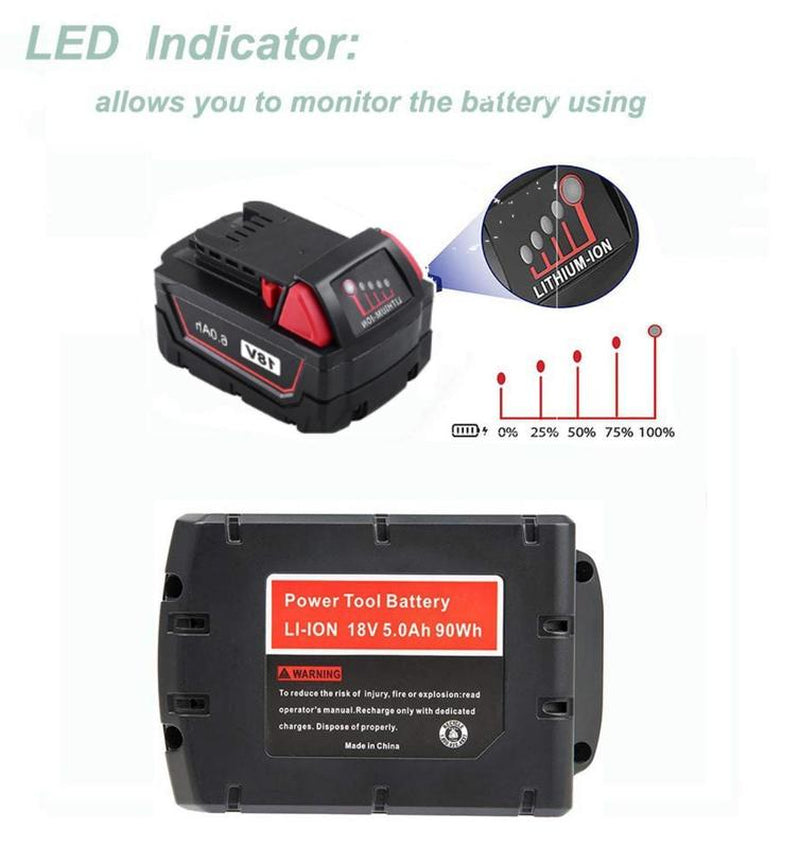 2Pcs and Charger 18V 6.0Ah Battery M18, for All Milwaukee M18 Battery 4811-1850 4811-1820 4811-1840 M18 M18B XC Cordless Power Tools 18V Lithium Battery +1* Charger