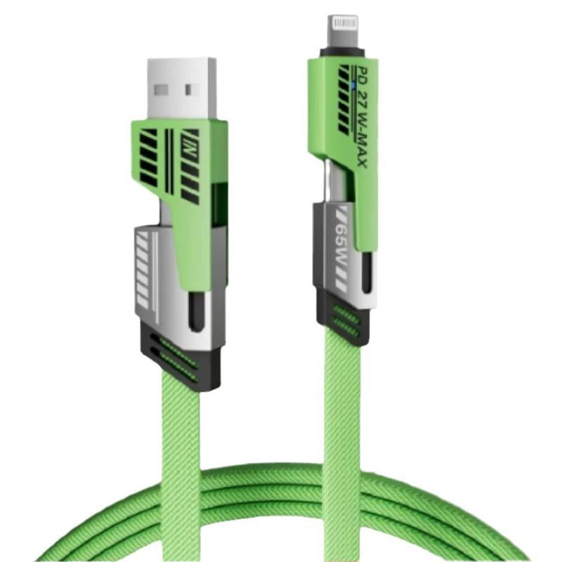 Dual Head Type-C Data USB 4-In-1 PD 65W Fast Charging Cable for Iphone15/14/13/12/11 Pro Max/Xs Max/Xr/Xs/X/8/Ipad/Xiaomi/Honor/Vivo/Samsung/Oppo Notebook Phone Smartphone Cellphone Charger - Android Devices Durable Electronic Mobile