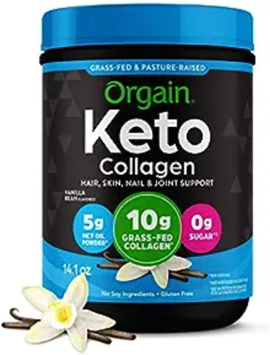 Keto Collagen Protein Powder, Vanilla - 10G Grass Fed Hydrolyzed Collagen Peptides for Women & Men, Type I & III, 5G MCT Oil - Hair, Skin, Nail, & Joint Support, Non-Gmo, Gluten Free - 0.88Lb