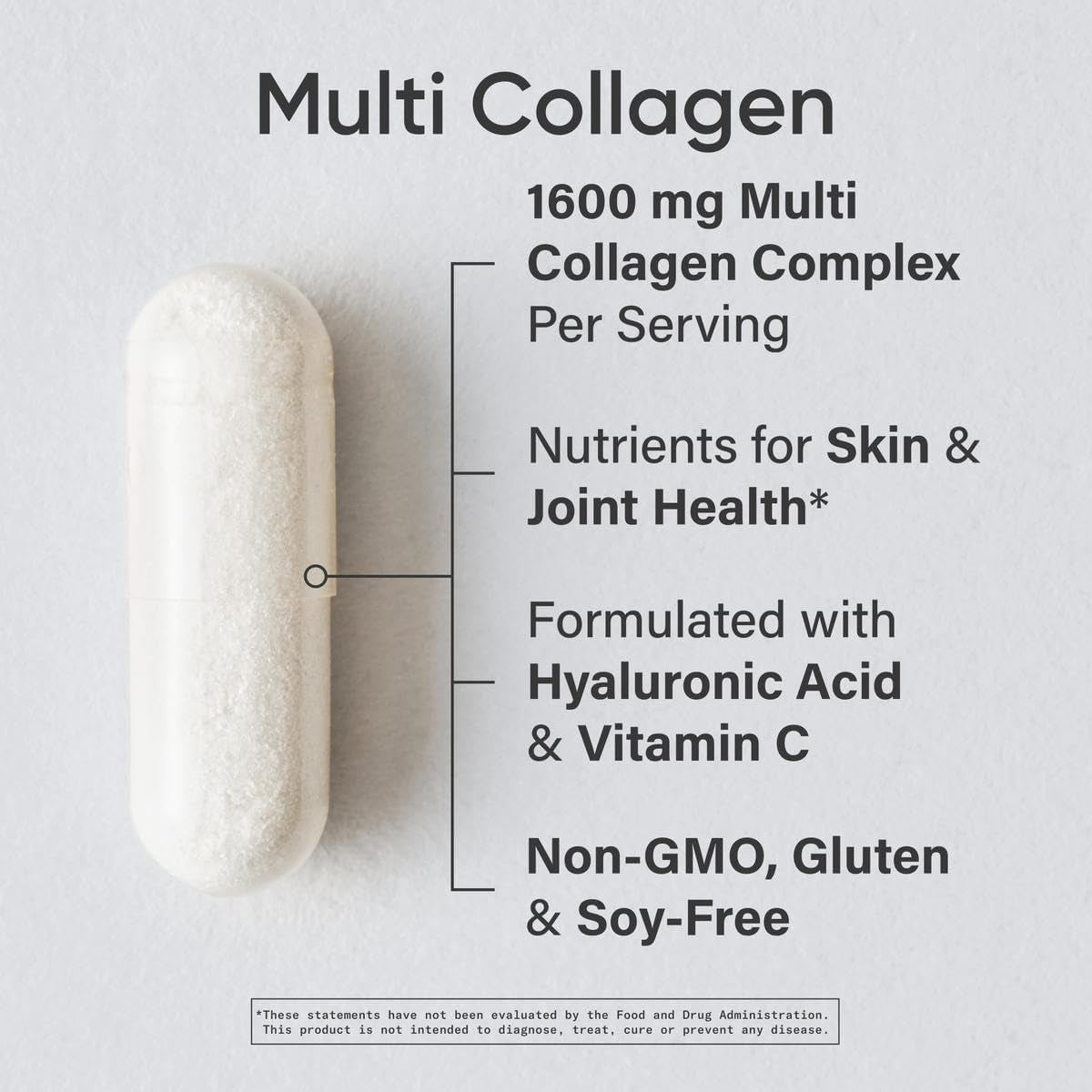 Multi Collagen Pills (Type I, II, III, V, X) Hydrolyzed Collagen Peptides with Hyaluronic Acid + Vitamin C | Non-Gmo Verified & Gluten Free - 90 Capsules