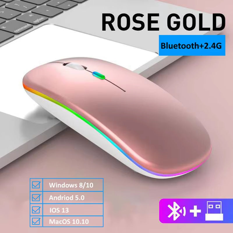 "RGB Wireless Gaming Mouse - Rechargeable, Silent, and Bluetooth-Compatible for iPad, Laptop, and PC"