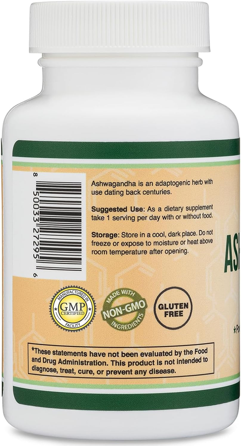 Ashwagandha Capsules, 120 Count (500Mg Extract 20:1 Potency, Equivalent to 10,000Mg Powder) Adaptogen Stress Relief by Double Wood