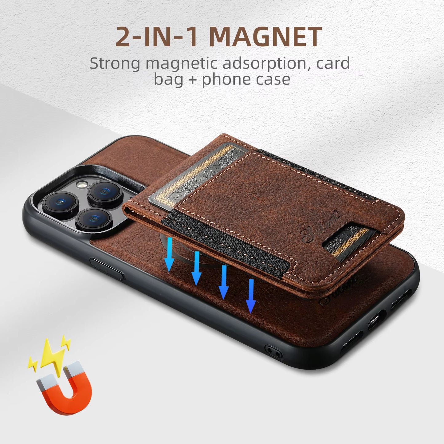 Leather Magnetic 2-In-1 Card Holder Wallet Phone Case Compatible with Magsafe Wireless Charging for  16Promax 15Plus 14 13