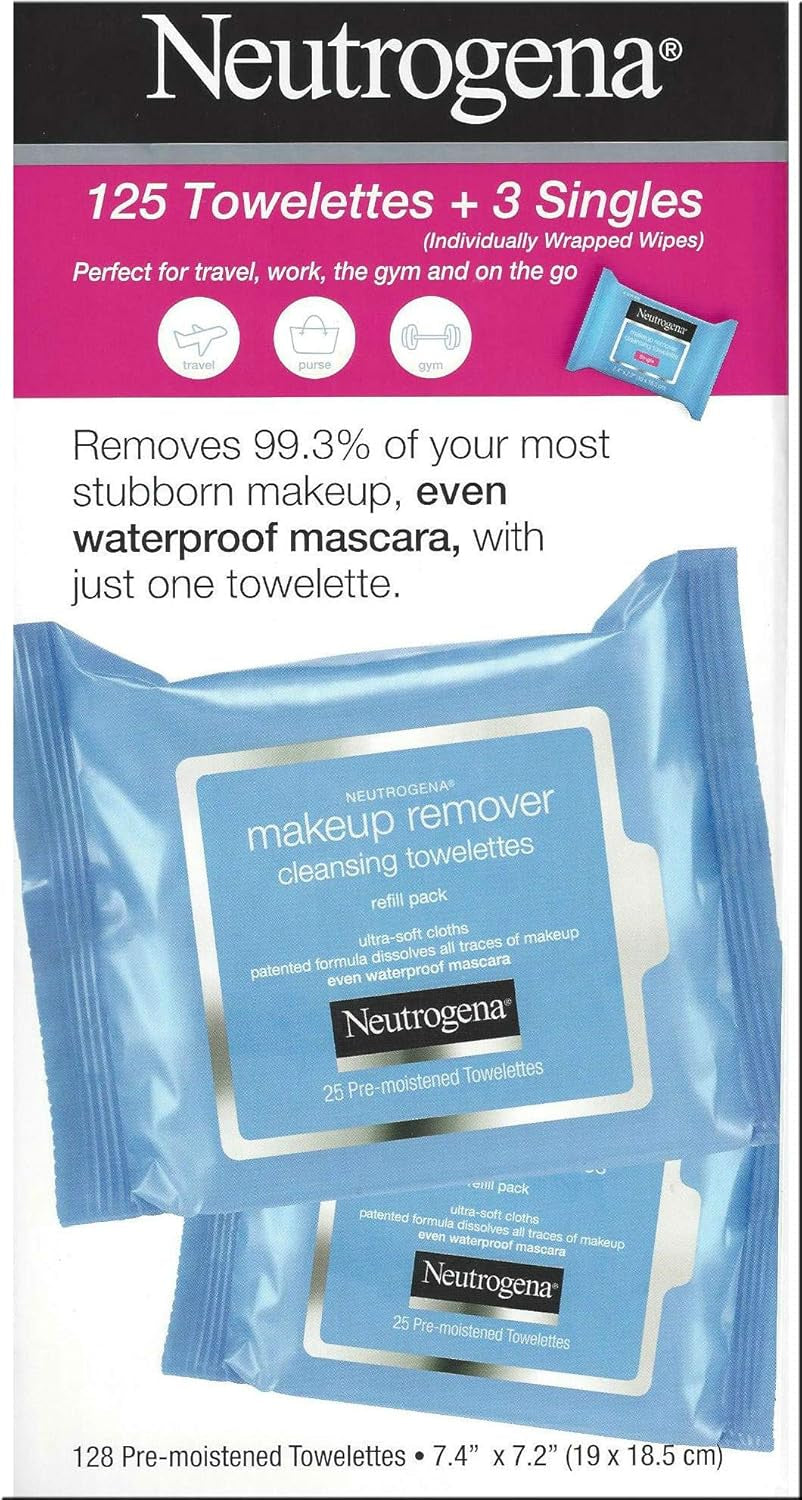 Makeup Remover Cleansing Towelettes, Daily Face Wipes to Remove Dirt, Oil, Makeup & Waterproof Mascara, 25 Ct (5 Pack + 3 Bonus Pouches)