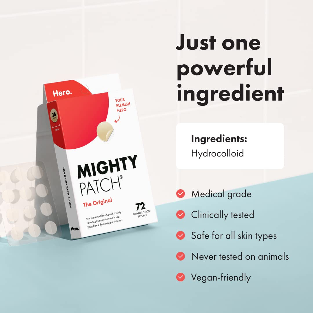 Mighty Patch™ Original Patch - Hydrocolloid Acne Pimple Patch for Covering Zits and Blemishes, Spot Stickers for Face and Skin (72 Count)