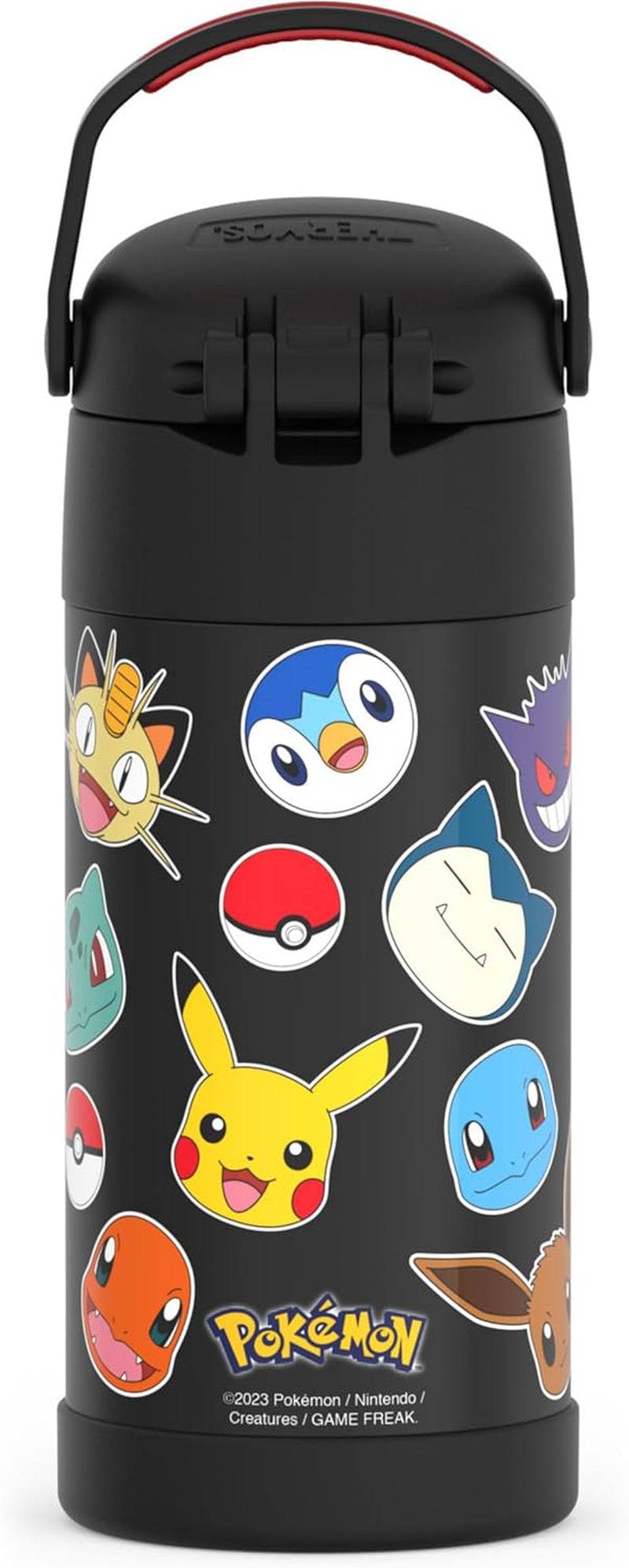 FUNTAINER Water Bottle with Straw - 12 Ounce, Pokémon - Kids Stainless Steel Vacuum Insulated Water Bottle with Lid