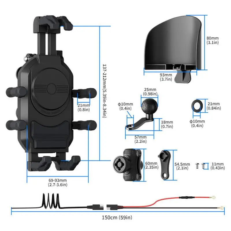 Motorcycle Phone Mount with Charger anti Vibration Moto Wireless Charger Mobile Phone Rack 360 Rotating Moto Support Cellphone