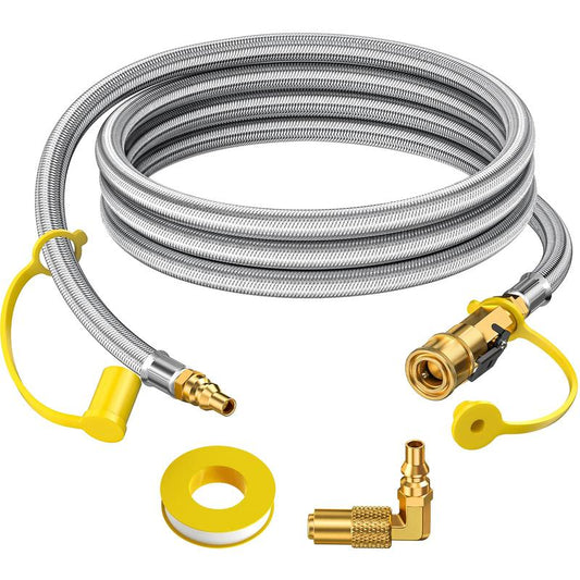 7FT/12FT/24FT RV Quick Connect Propane Hose with 1/4" Safety Shutoff Valve and 1/4" Male Full Flow Plug for 17" and 22" Blackstone Griddles