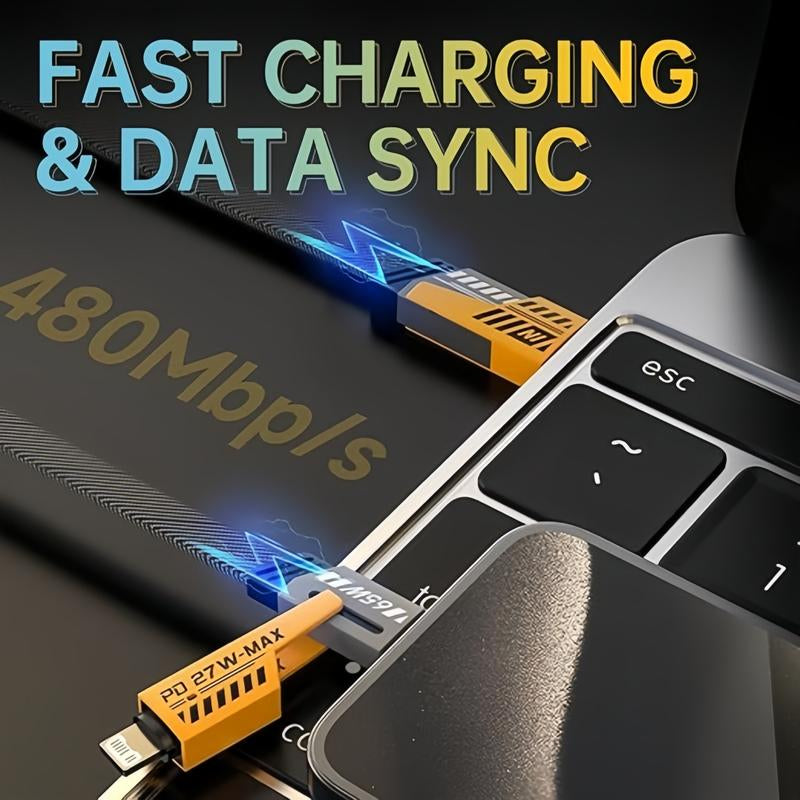 Deals for You Days 4-In-1 USB-C Cable, PD 100W Fast Charging Cable and Data Sync, Flat Braided Charger Cable with C/USB Type a for Laptops Iphone Ipad Macbook