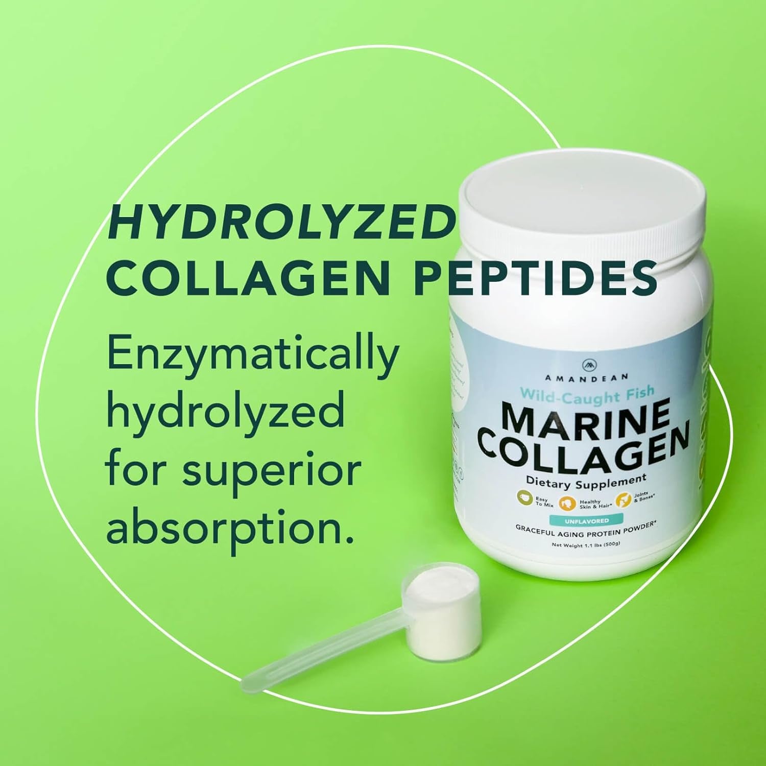 Premium Anti-Aging Marine Collagen Peptides Powder. 500G Wild-Caught Hydrolyzed Fish Collagen Supplement. Type 1 & 3 Collagen Protein. 18 Amino Acids for Skin, Hair, Nails.