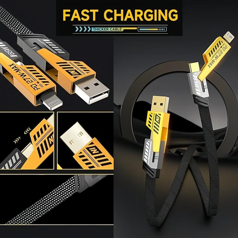 Deals for You Days 4-In-1 USB-C Cable, PD 100W Fast Charging Cable and Data Sync, Flat Braided Charger Cable with C/USB Type a for Laptops Iphone Ipad Macbook