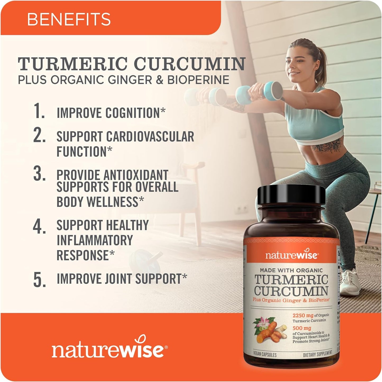 Curcumin Turmeric 2250Mg | 95% Curcuminoids & Bioperine Black Pepper Extract | Advanced Absorption for Joint Support [2 Month Supply - 180 Count]