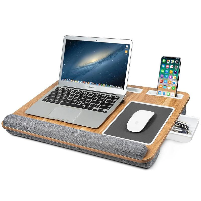 Lap Desk with Cushion, Lap Desk for up to 17 Inches Laptop, Built-In Wrist Rest, Mouse Pad, Tablet Phone Holder and Storage Drawer