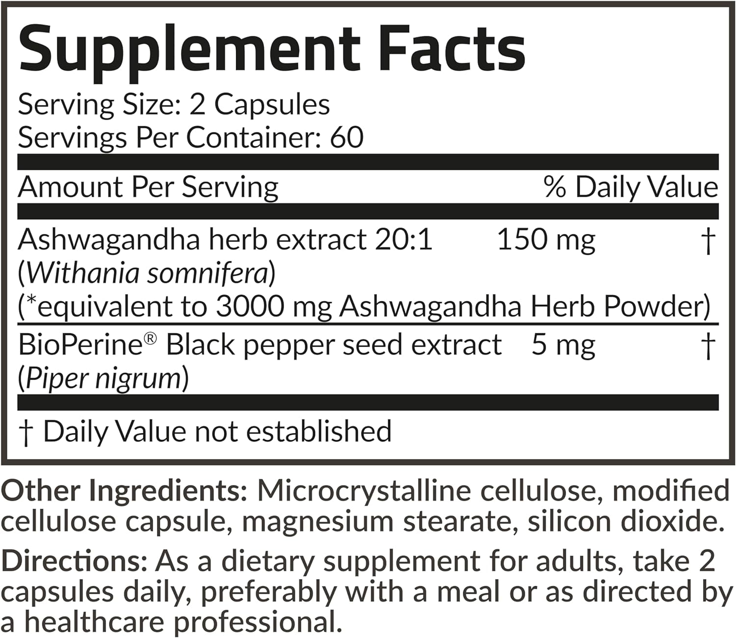 Ashwagandha Extra Strength Stress & Mood Support with Bioperine - Non GMO Formula, 120 Vegetarian Capsules