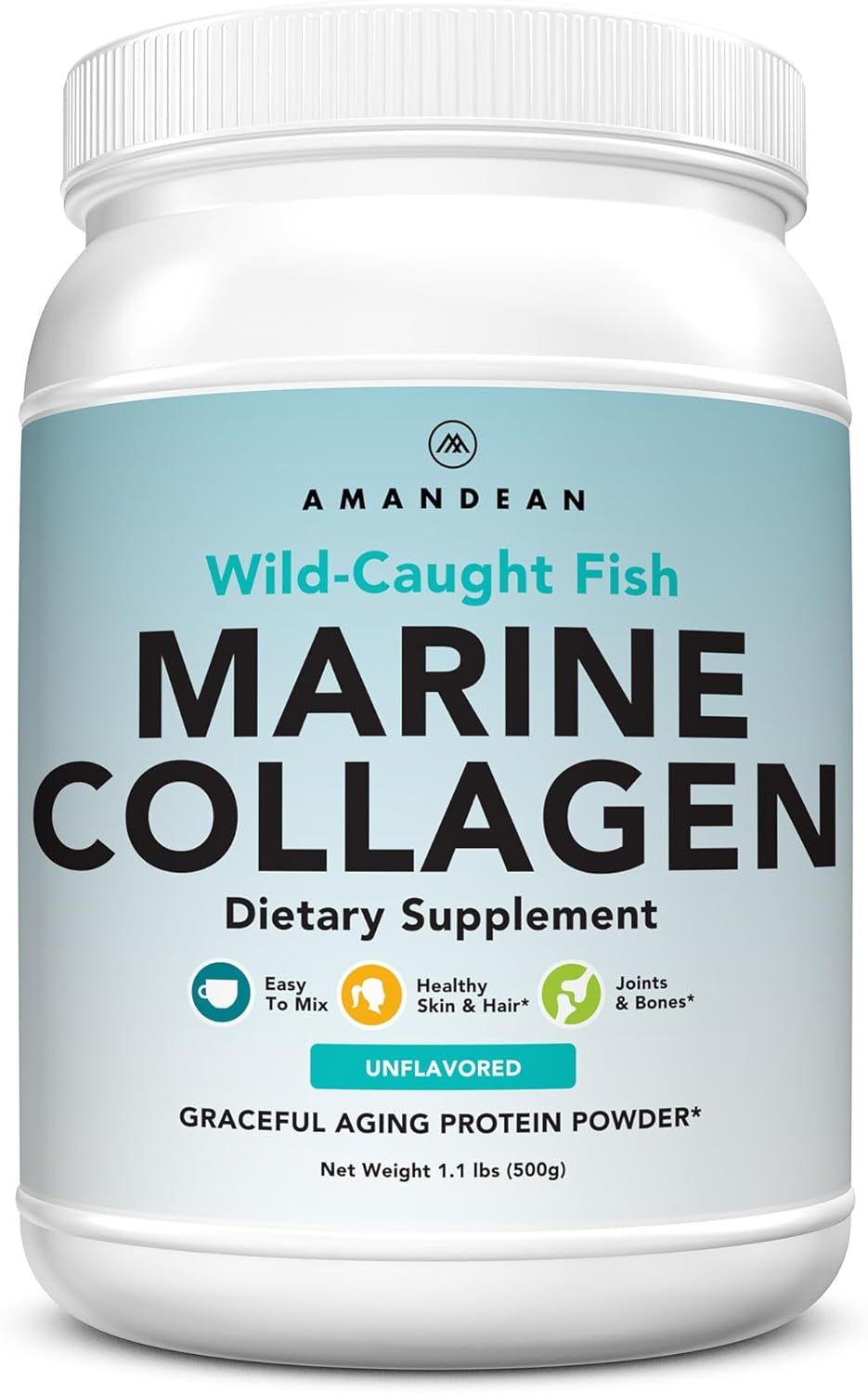 Premium Anti-Aging Marine Collagen Peptides Powder. 500G Wild-Caught Hydrolyzed Fish Collagen Supplement. Type 1 & 3 Collagen Protein. 18 Amino Acids for Skin, Hair, Nails.