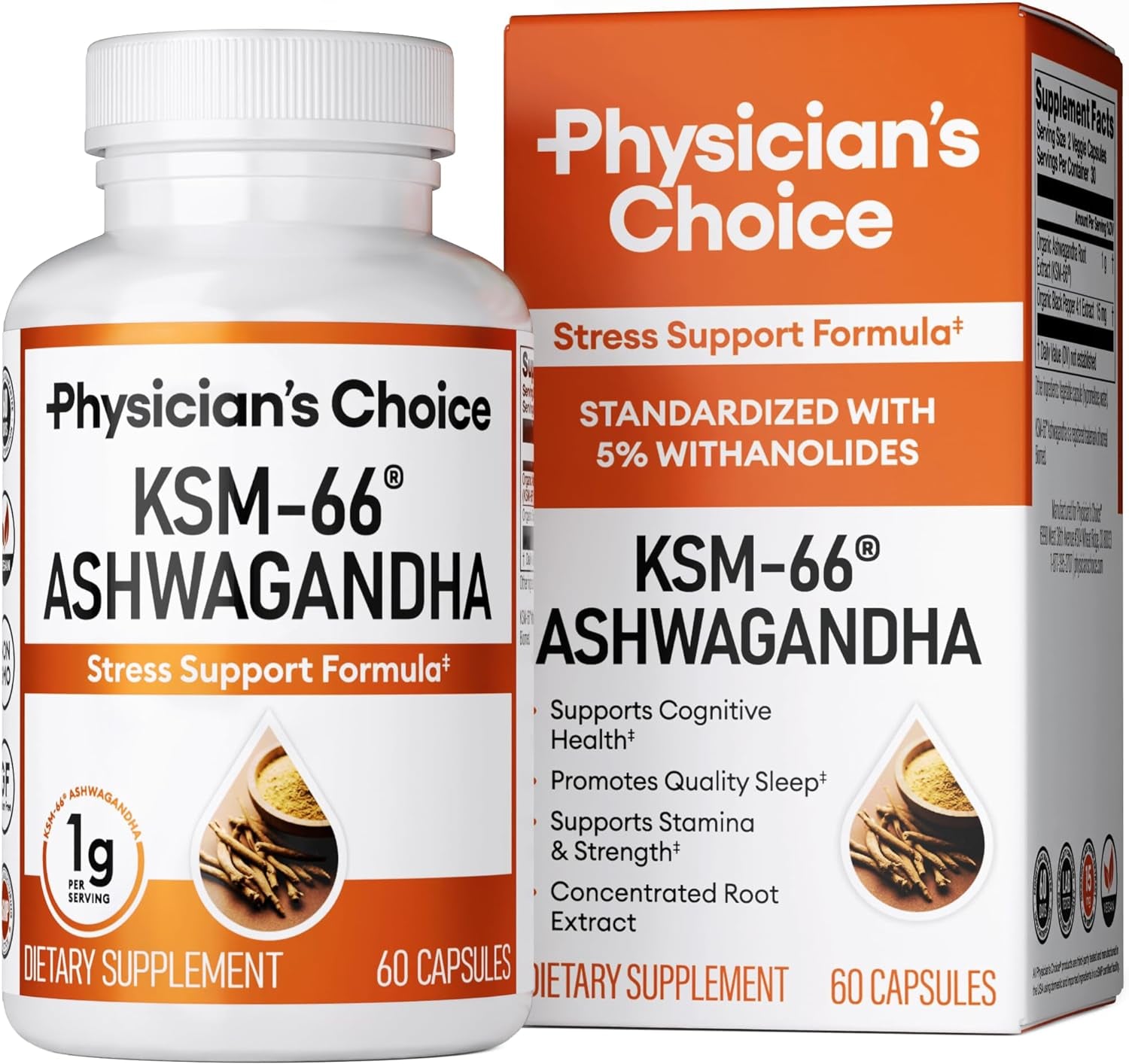 KSM-66 Ashwagandha Root Powder Extract - Stress, Mood, & Athletic Support - 1,000 MG of Clinically Studied KSM66 & Black Pepper for Maximum Absorption - 5% Withanolides - 60 Vegan Capsules