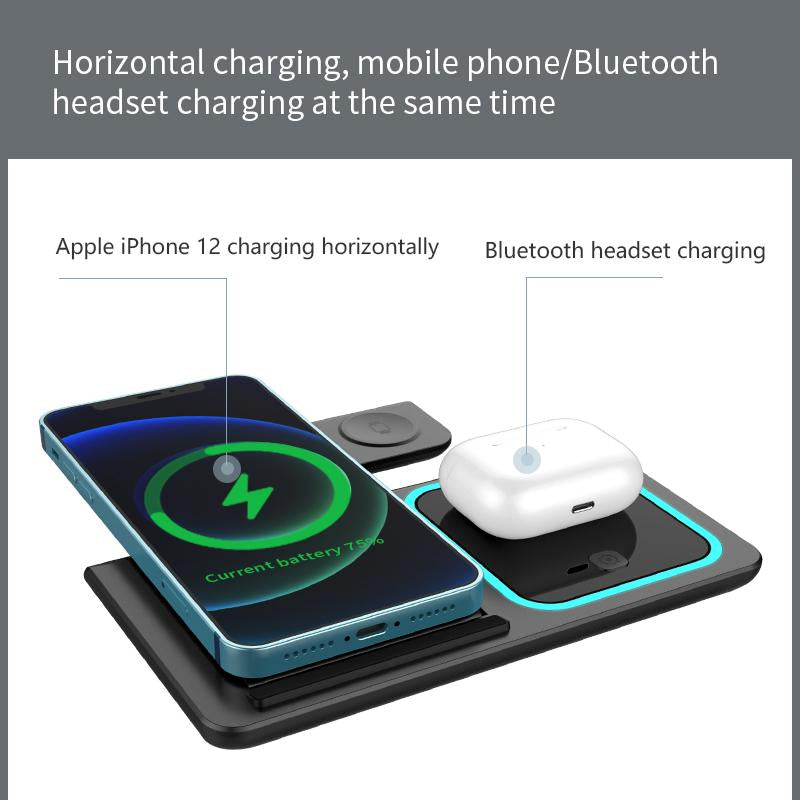 Foldable 3 in 1 Wireless FAST Charger 15W Stand for Iphone 15,14,13,12,11/Pro/Max/Mini/Plus, X, XR, Xs/Max, Se,8/Plus, Suitable for Iwatch 1-9, Airpods 3/2/Pro - Compact, Stylish & Effortless Charging Solution