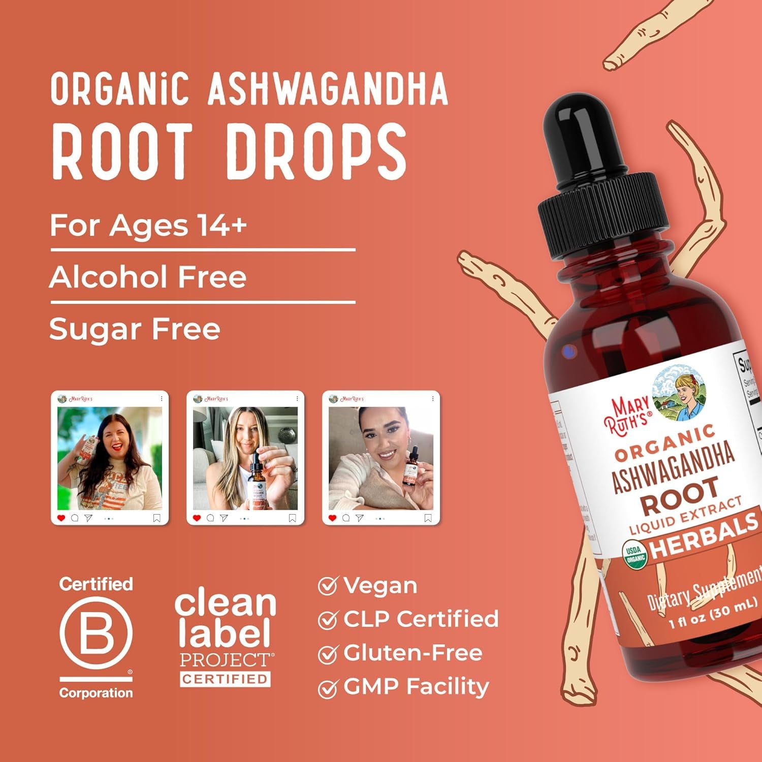 Ashwagandha Root | USDA Organic Ashwagandha Liquid Drops | Stress Relief, Natural Calm, Relaxation and Mood Support Supplement | Adaptogenic | Nervine | Vegan | Non-Gmo | 60 Servings