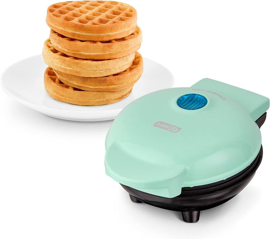 Mini Waffle Maker - 4” Waffle Mold, Nonstick Waffle Iron with Quick Heat-Up, PTFE Nonstick Surface - Perfect Mini Waffle Maker for Kids and Families, Just Add Batter (Aqua)